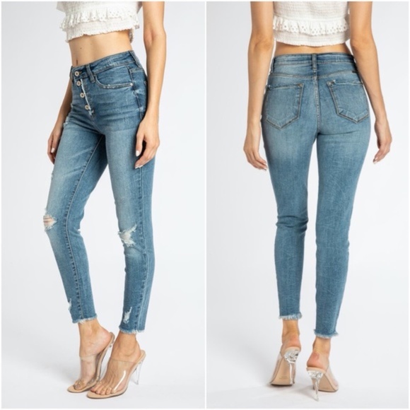 Kan Can Distressed Skinny Denim Jeans - Picture 2 of 3